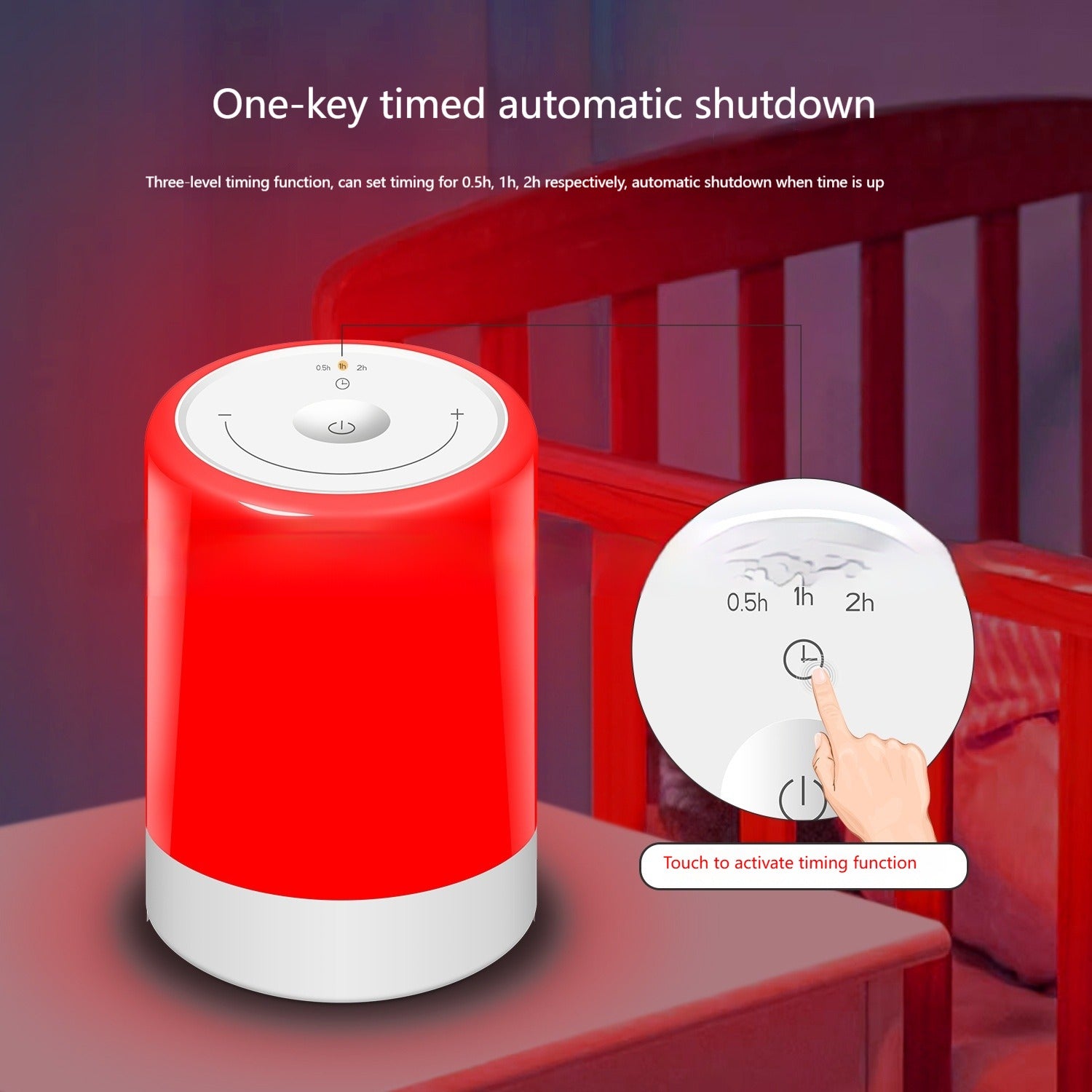 Detalle del control táctil de atenuación continua de la luz nocturna FactionTech